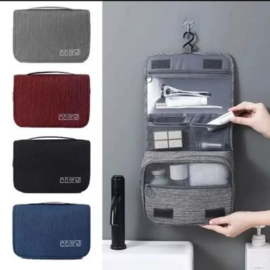 Portable cosmetic makeup toiletry bags with hooks