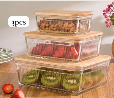 3pcs Heavy Duty Ribbed Glass Food Storage Containers