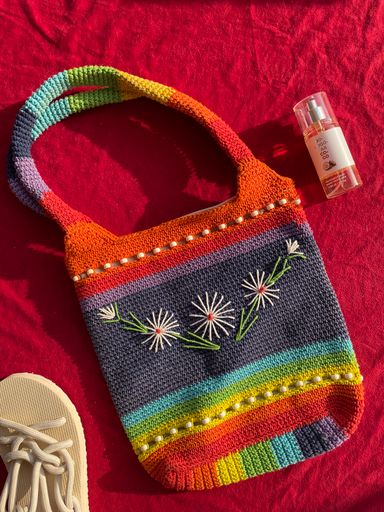 Tote bag crochet coloré 