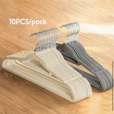 10 pcs Velvet Non-Slip Hangers with Tie Bar