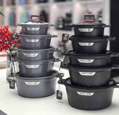 💫 10pcs High Quality UCC LIFE Granite Non-Stick Cookware Set