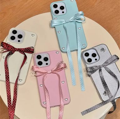 Cute 3D heart Rhinestone polka dot ribbon bow phone case