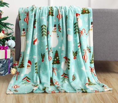 Flannel Christmas Throw Cozy Snowflake Elk Printed Winter Blanket