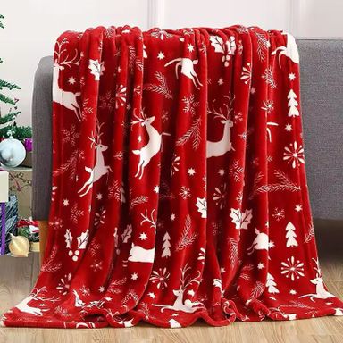 Flannel Christmas Throw Cozy Snowflake Elk Printed Winter Blanket