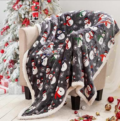 Double Layered Xmas Blanket Snowflake Series Printed Blankets