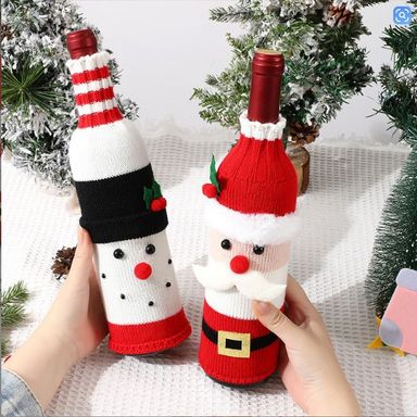 Woven Christmas Wine Bottle Cover Set Santa Snowman Woven Wine Bottle Bags