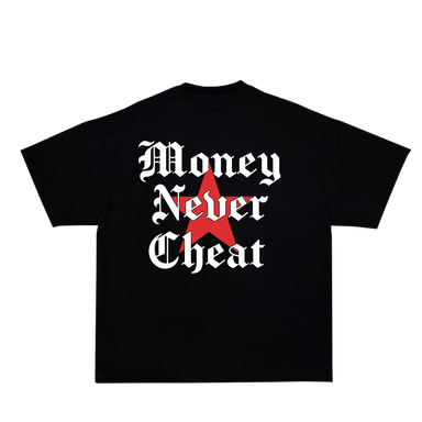 Money never cheats. Black oversized tee.