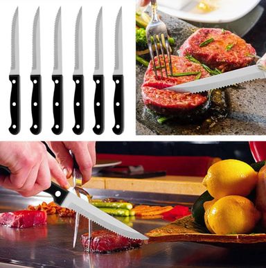 ⏯️ STAINLESS STEEL SERRATED STEAK KNIFE ..set of 6