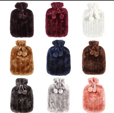 Hot water bottle with faux fleece