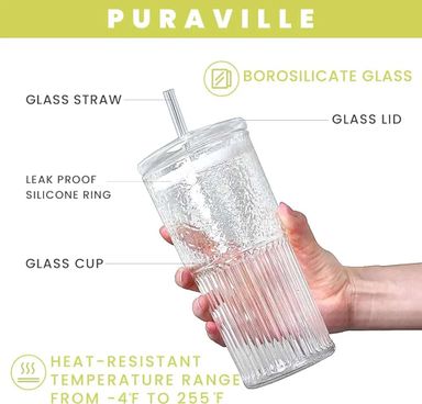 Clear Iced Coffee Cup With Glass Lids and Straws