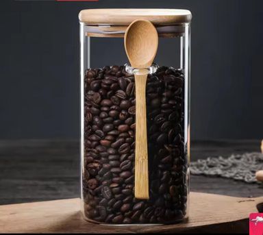 Glass  jar with Bamboo lid & spoon