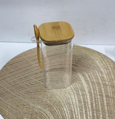 Glass  jar with Bamboo lid & spoon