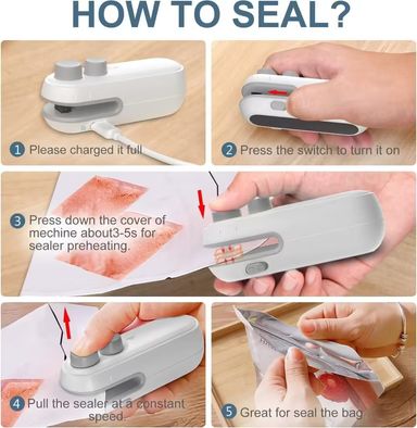 2 in 1 Usb Sealer Machine eat Sealing & Cutting, Handheld Vacuum Sealer for Food, Snacks, Chips 