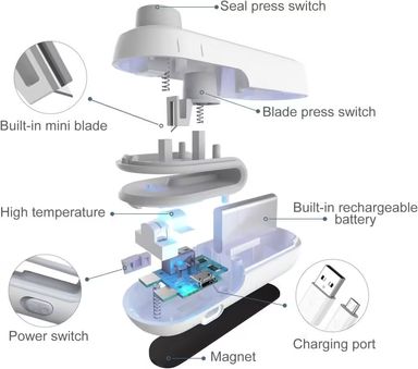 2 in 1 Usb Sealer Machine eat Sealing & Cutting, Handheld Vacuum Sealer for Food, Snacks, Chips 