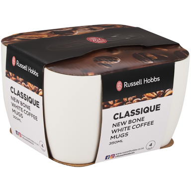 Russell Hobbs Classique New Bone 4 Pack White coffee Mugs 380ml