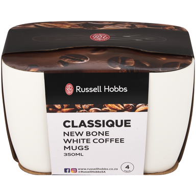 Russell Hobbs Classique New Bone 4 Pack White coffee Mugs 380ml