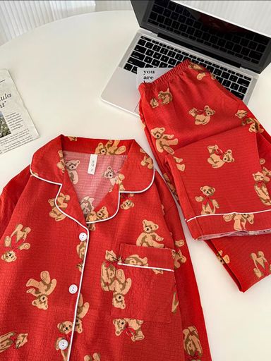 Red Bear long sleeves pajama set