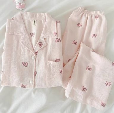 Pink bow long sleeves pajama set 