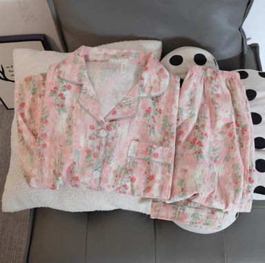 Pink flowers long sleeves pajama set 