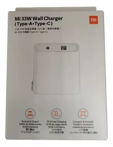 Cargador Xiaomi 33w Usb Versión Carga Rápida De Pared Blanco