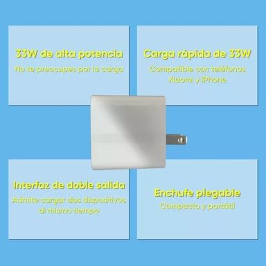 Cargador Xiaomi 33w Usb Versión Carga Rápida De Pared Blanco