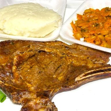 1 Rib Steak with Pap & Salad