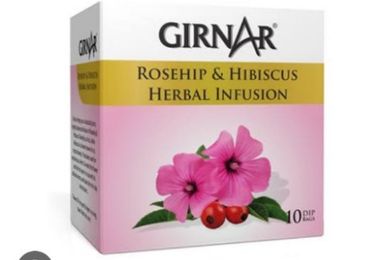 Girnar Green Tea Rosehip & Hibiscus Herbal Infusion 10 Tea Bags Box