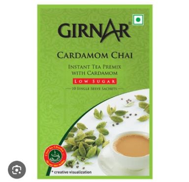 Girnar Instant Tea Premix Cardamom Chai Low Sugar 10 Sachets Box