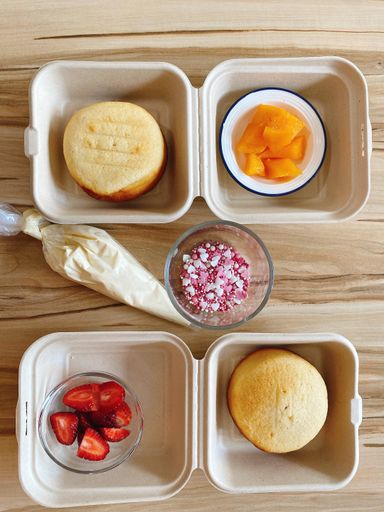 DIY Bento Cake with fresh cream, fruits and sprinkles