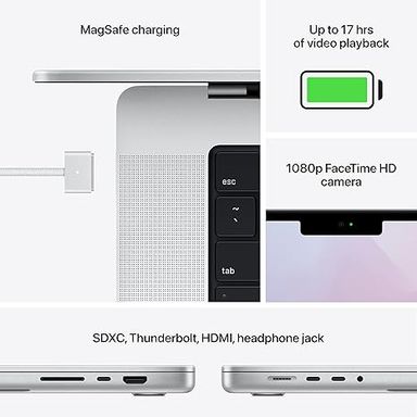 Apple MacBook Pro 2021 (14 pouces, puce M1 Pro avec processeur à 8 cœurs et processeur graphique à 14 cœurs, 16 Go de RAM, SSD de 512 Go) - Argent