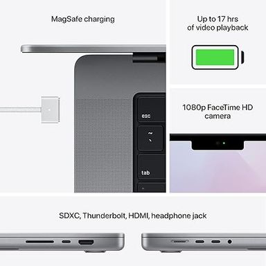 Apple MacBook Pro 2021 (14 pouces, puce M1 Pro avec processeur à 8 cœurs et processeur graphique à 14 cœurs, 16 Go de RAM, SSD de 512 Go) - Gris