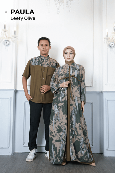 Paula Couple Set Gamis & Kemeja bahan Ceruty