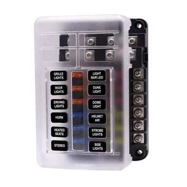 12-32V Car 12Way Fuse Box Holder M5 Stud with LED Indicator Light