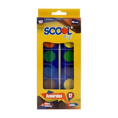 Acuarelas Scool 12 pastillas estuche plastico