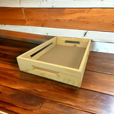 Natural Wood (light) Pine Wood With MDF Base Rectangle Tray Ribbon Cut Walls Size 1