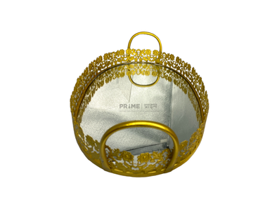 Golden Oval Metallic Tray With Glass Base Large