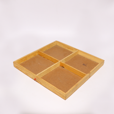 Brown Square Four Partition Hardwood Basic Tray