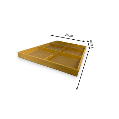 Brown Rectangular Six Partition Hardwood Basic Tray