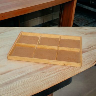 Brown Rectangular Six Partition Hardwood Basic Tray