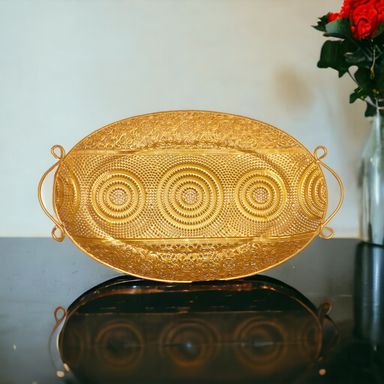 Golden Color Oval Shape Metallic Tray Large