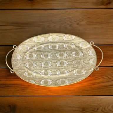 Golden Color Oval Shape Designer Metallic Tray Small