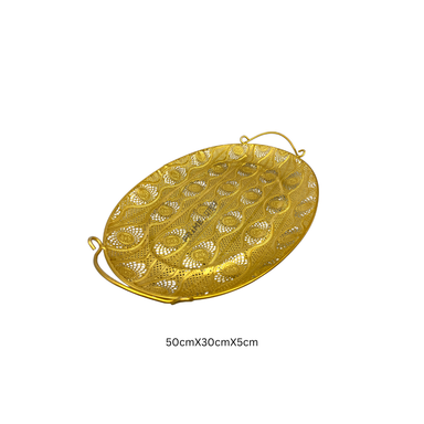 Golden Color Oval Shape Designer Metallic Tray Large