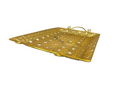 Golden Color Rectangle Shape Design Metallic Tray Small