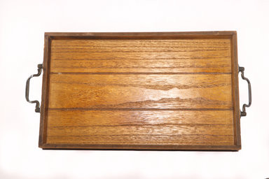 Dark Brown Rectangular Wooden Tray With Metal Handel�s Small