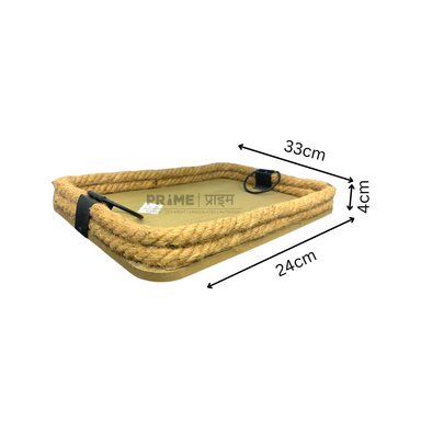 Brown Rectangular Wooden Tray With Rope Border and Round Handel's Large