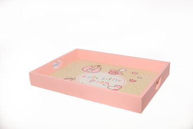 Pink Rectangular Baby Boy Wooden Tray Large