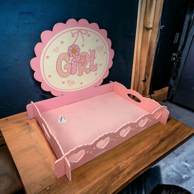 Pink Rectangular DIY wooden Baby Girl Tray