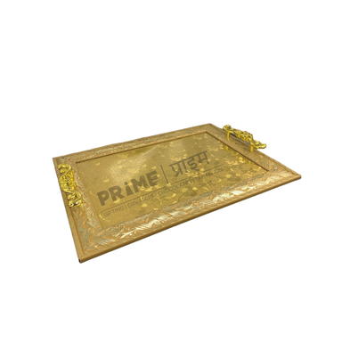 Golden Rectangular Fiber Glass on Base With Designer Handel Tray Large