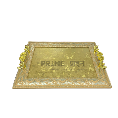 Golden Rectangular Fiber Glass on Base With Designer Handel Tray Large