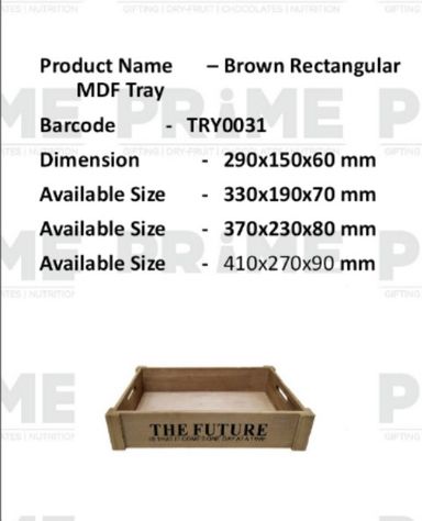 Brown Rectangular MDF Tray Size 1